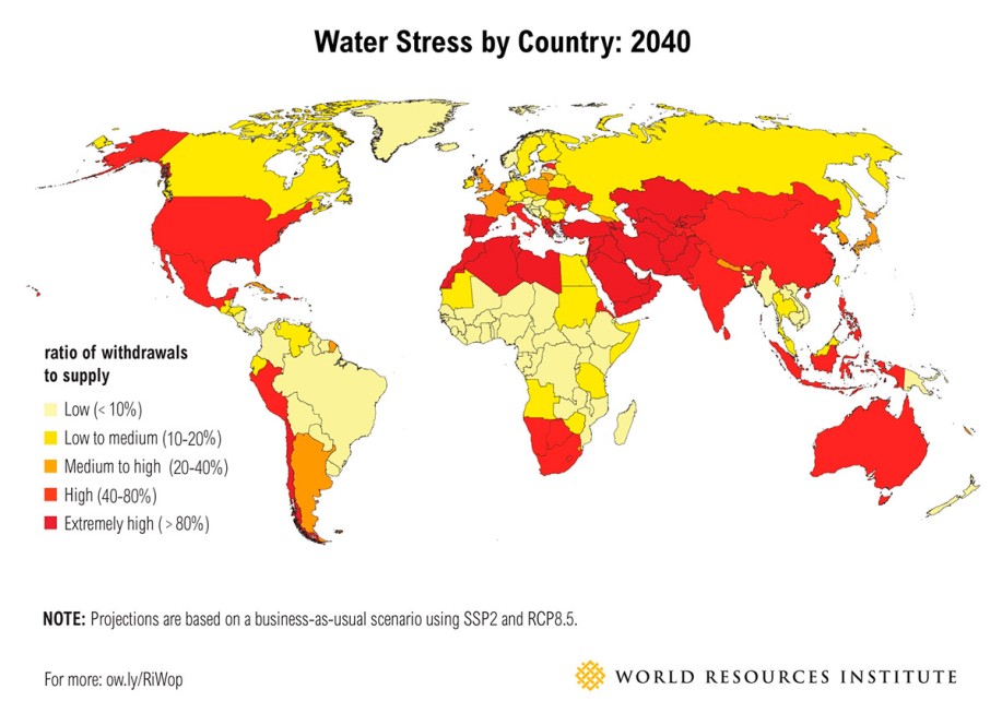 33 countries likely to face high water stress by 2040 – © WRI 33 countries likely to face high water stress by 2040 – © WRI