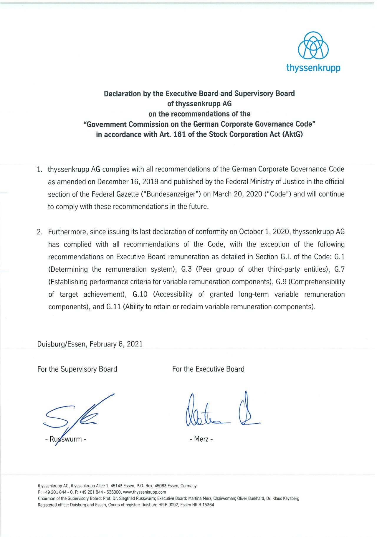 Declaration of conformity