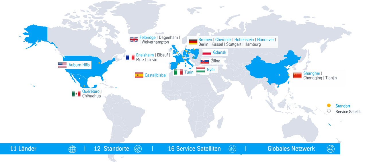 Weltkarte der Standorte von thyssenkrupp Automation Engineering 