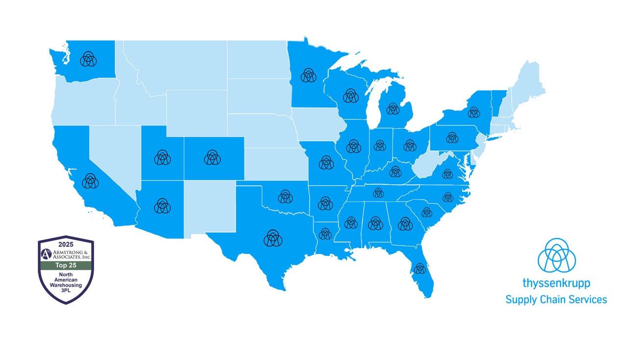 NA map of where thyssenkrupp Supply Chain Services is located in the United States