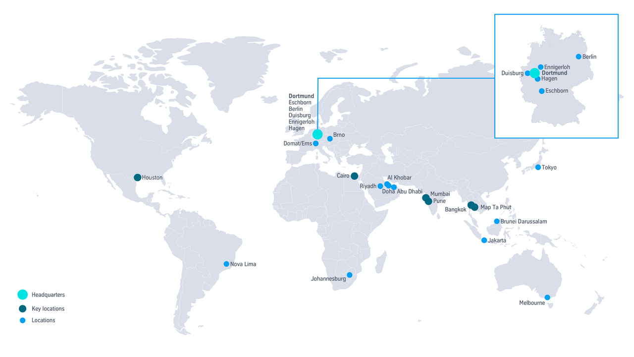 Weltweite Standorte von thyssenkrupp Uhde
